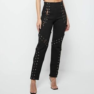 Maniere De Voir Black Lace-Up Pants